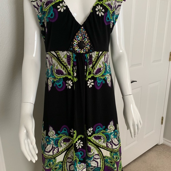 ECI Colorful Cap Sleeve Midi Dress with Beading - Picture 2 of 8